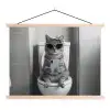 Kat - Telefoon - Toilet - Zwart - Wit textielposter latten blank klein -3d
