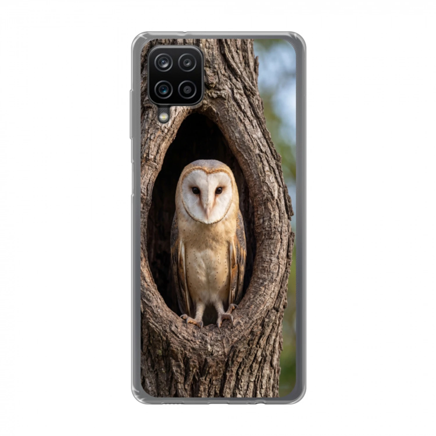 Kerkuil - Boom - Natuur - Bruin Telefoonhoesje Samsung Galaxy A12 klein -3d
