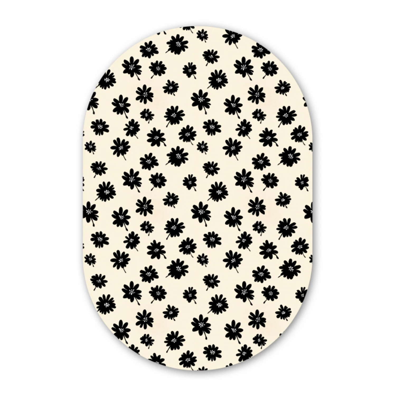 Madeliefjes - Grafisch - Zwart - Beige Wandcirkel Ovaal Aluminium middel 839 -3d