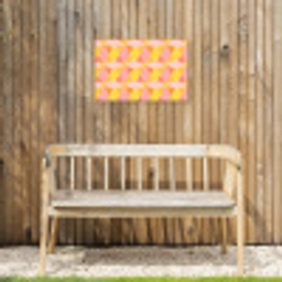 Kleurrijk - Ruitpatroon - Bladvormen Tuinposter op houten frame 2 cm dik klein 845 -sfeer4