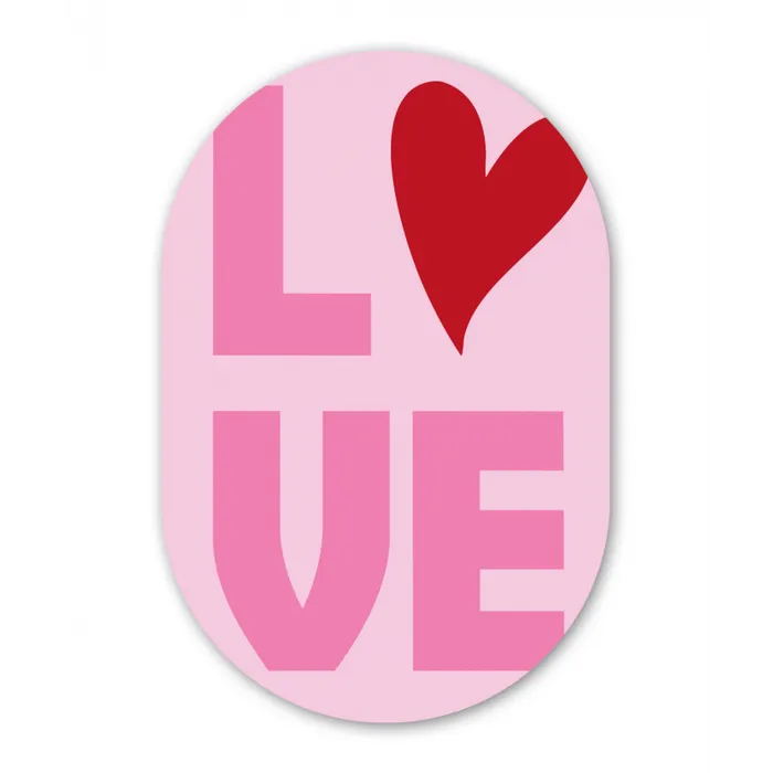 Love - Roze - Hart - Valentijn Wandcirkel Ovaal Glas middel -3d