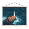 Vuurtoren - Rots - Zee - Golven textielposter latten blank klein -3d
