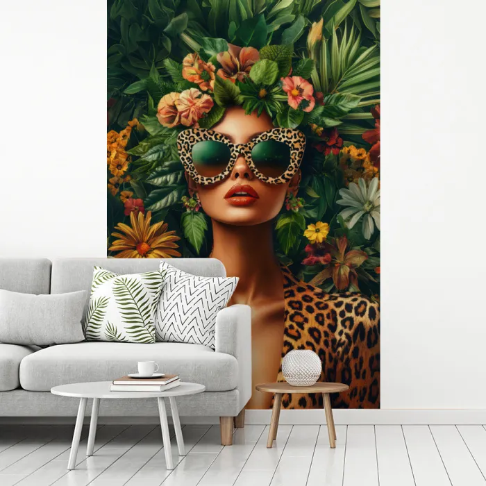 Vrouw - Panterprint - Jungle - Natuur - Luxe fotobehang vinyl groot -woonkamer