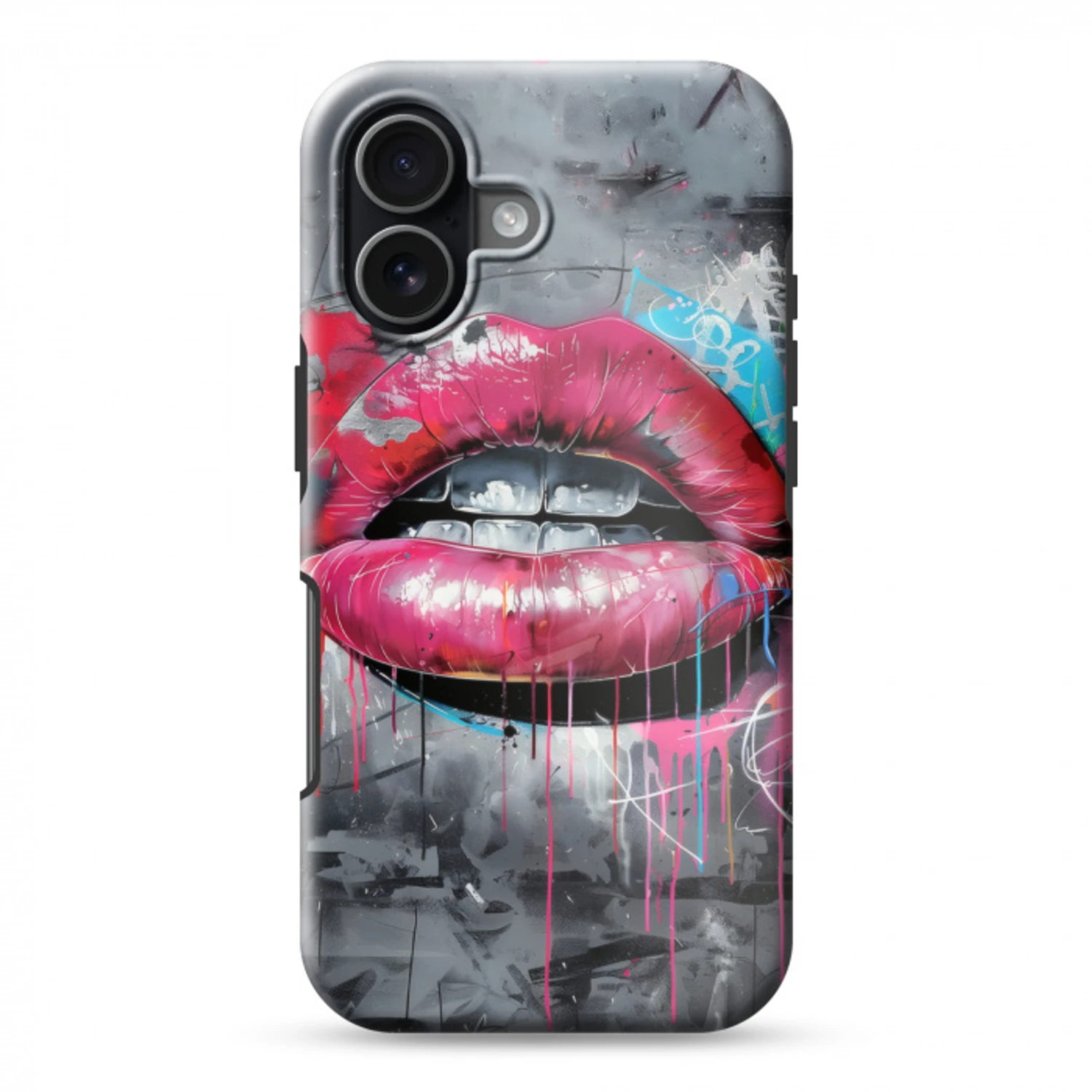 Lippen - Felroze - Graffiti - Verfstrepen Toughcase MagSafe Apple iPhone 17 klein -3d