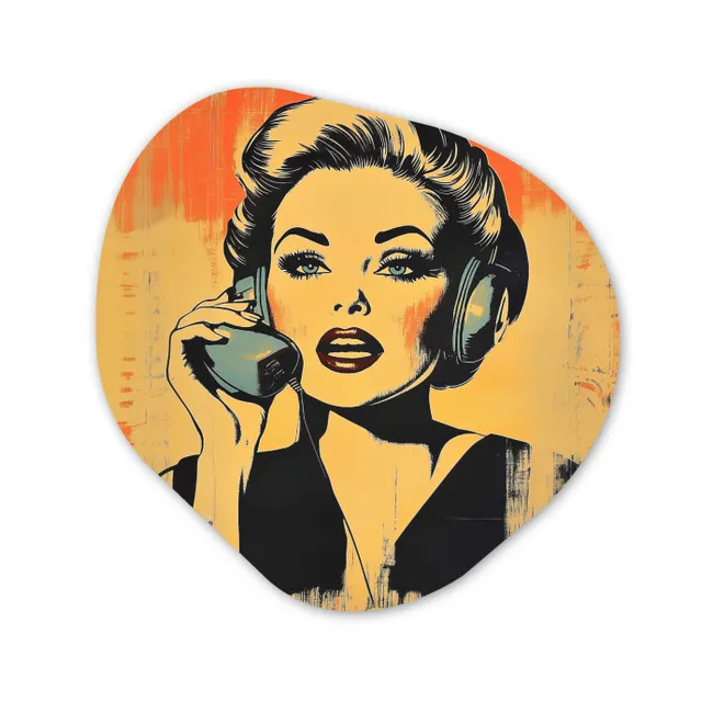 Retro - Vrouw - Koptelefoon - Oranje Wandcirkel Organisch Forex 3mm klein -3d