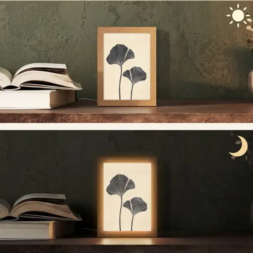 Bladeren - Minimalistisch - Zwart Light Box met kabel (Tafellamp) klein -sfeer3
