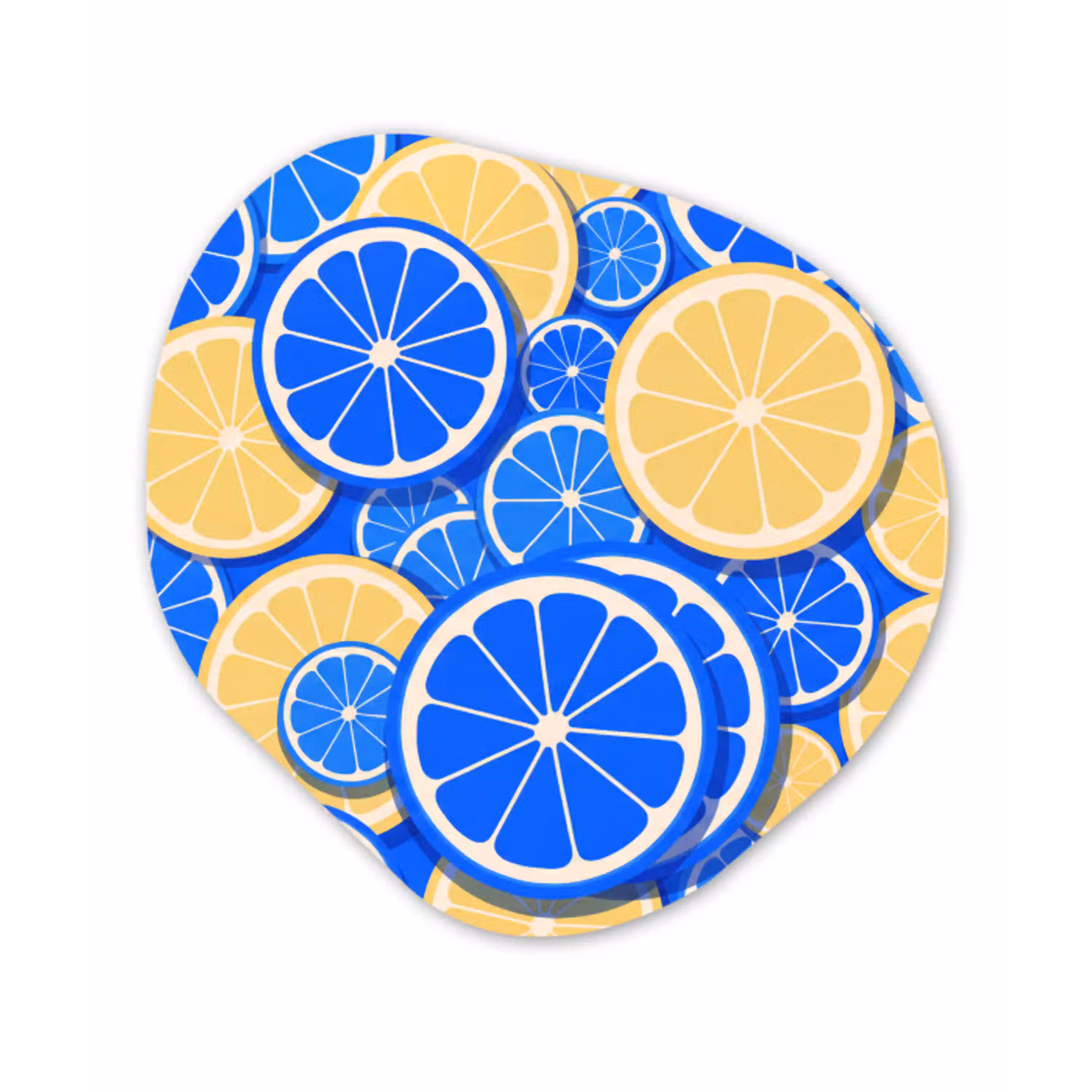 Fruit - Schijven - Patroon - Modern - Blauw - Geel Wandcirkel Organisch Forex 3mm klein -3d