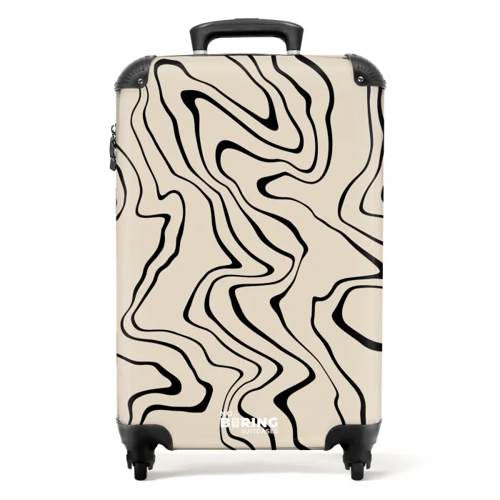 Beige achtergrond met abstracte zwarte lijnen NBS - Handbagage koffer - Unisex middel -productfoto_recht