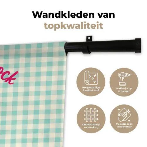 Koffie - Klok - Groen Wandkleed katoen klein -sfeer2