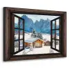 Doorkijk - Winter - Landschap - Huisje - Bergen Textielframe zwart klein -3d