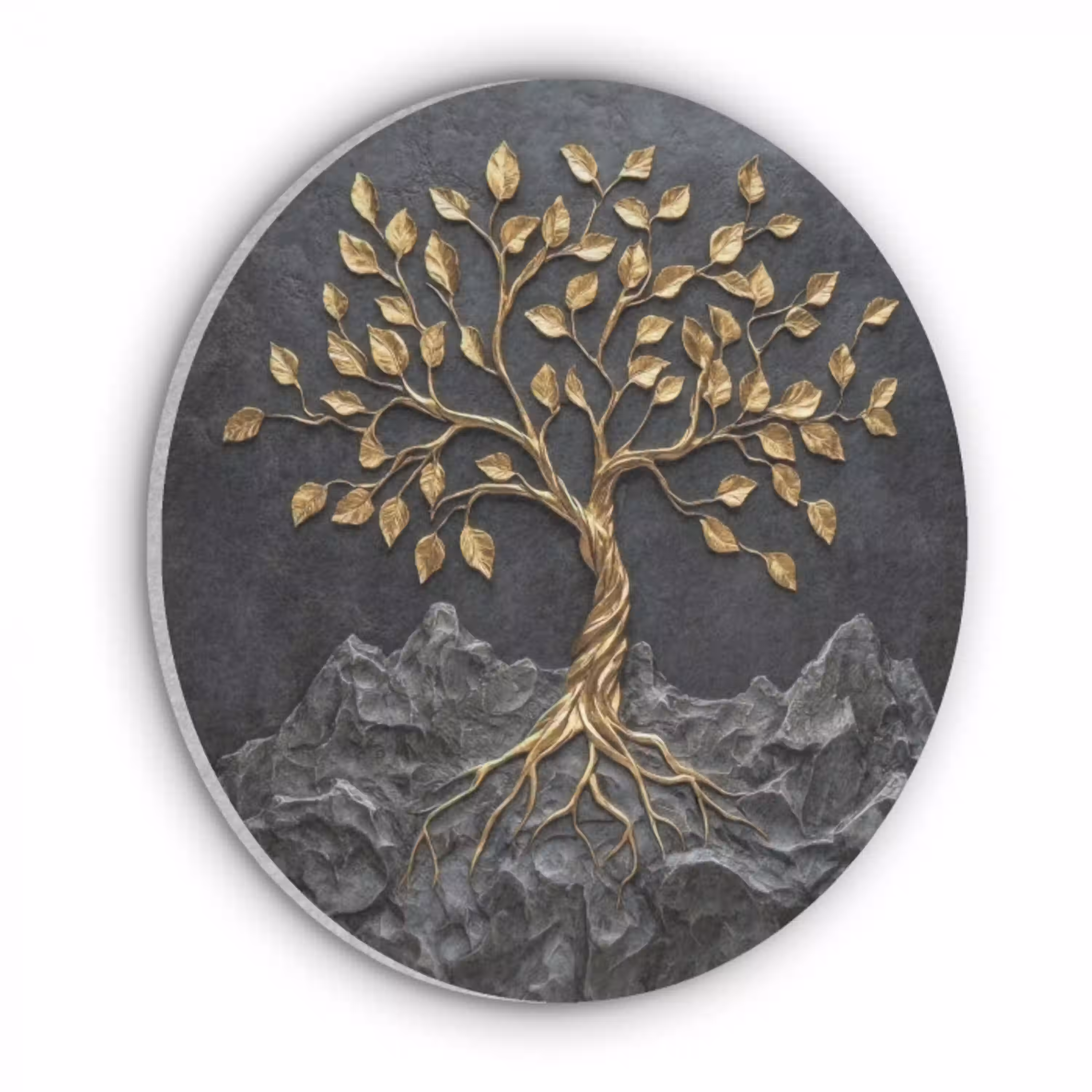 Bladeren - Goud - Boom - Rots Akoestische PET Vilt - Rond klein -3d