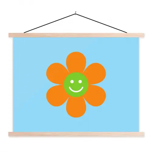 Bloem - Smiley - Kleurrijk textielposter latten blank klein -3d