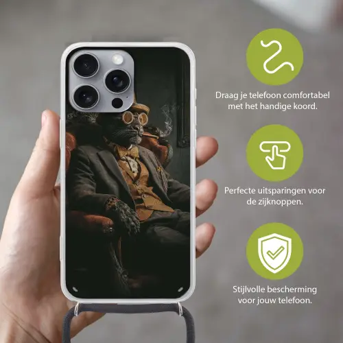 Kat - Pak - Oranje - Sigaar Hoesje iPhone 16 Pro Max met koord klein -sfeer2_NL