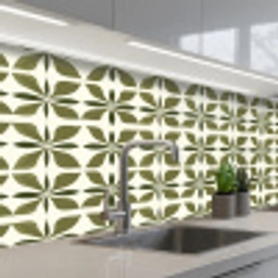 Botanisch - Retro - Groen keuken achterwand 2 middel 871 -3d_schuin