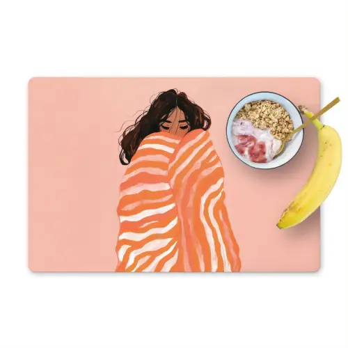 Meisje - Deken - Gestreept - Oranje Placemat vinyl groot -zzzproduct_Kitchenyeah-website