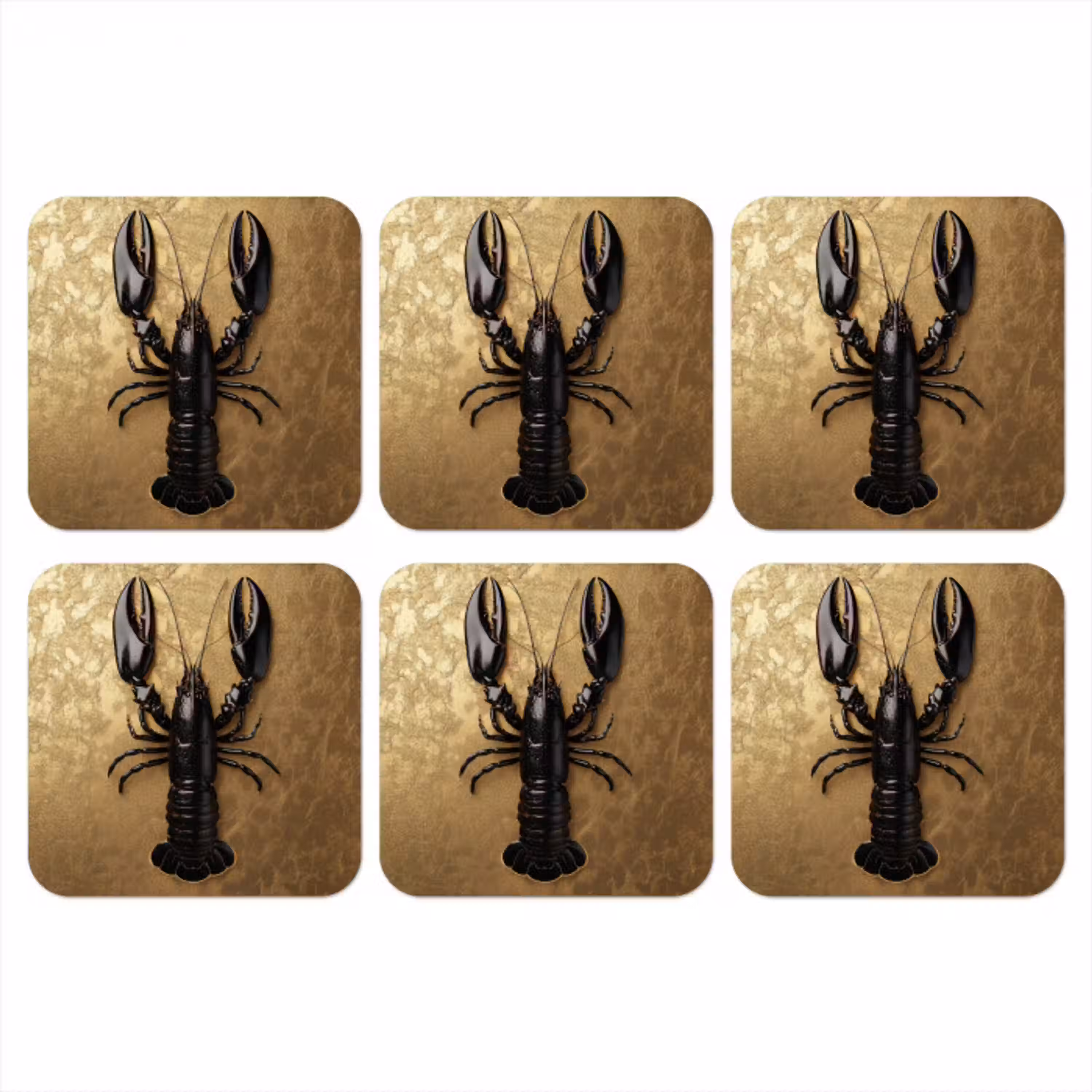 Kreeft - Zwart - Goud - Luxe onderzetter kurk middel -3d