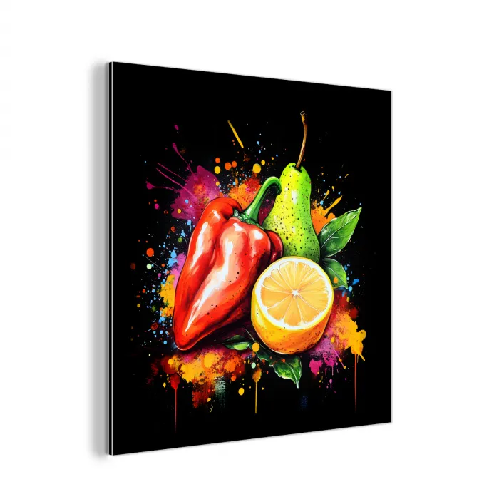 Paprika - Peer - Citroen - Graffiti - Verf - Abstract aluminium wit klein -3d