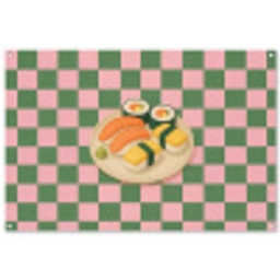 Sushi - Bord - Geblokt - Groen tuinposter los doek groot -3d