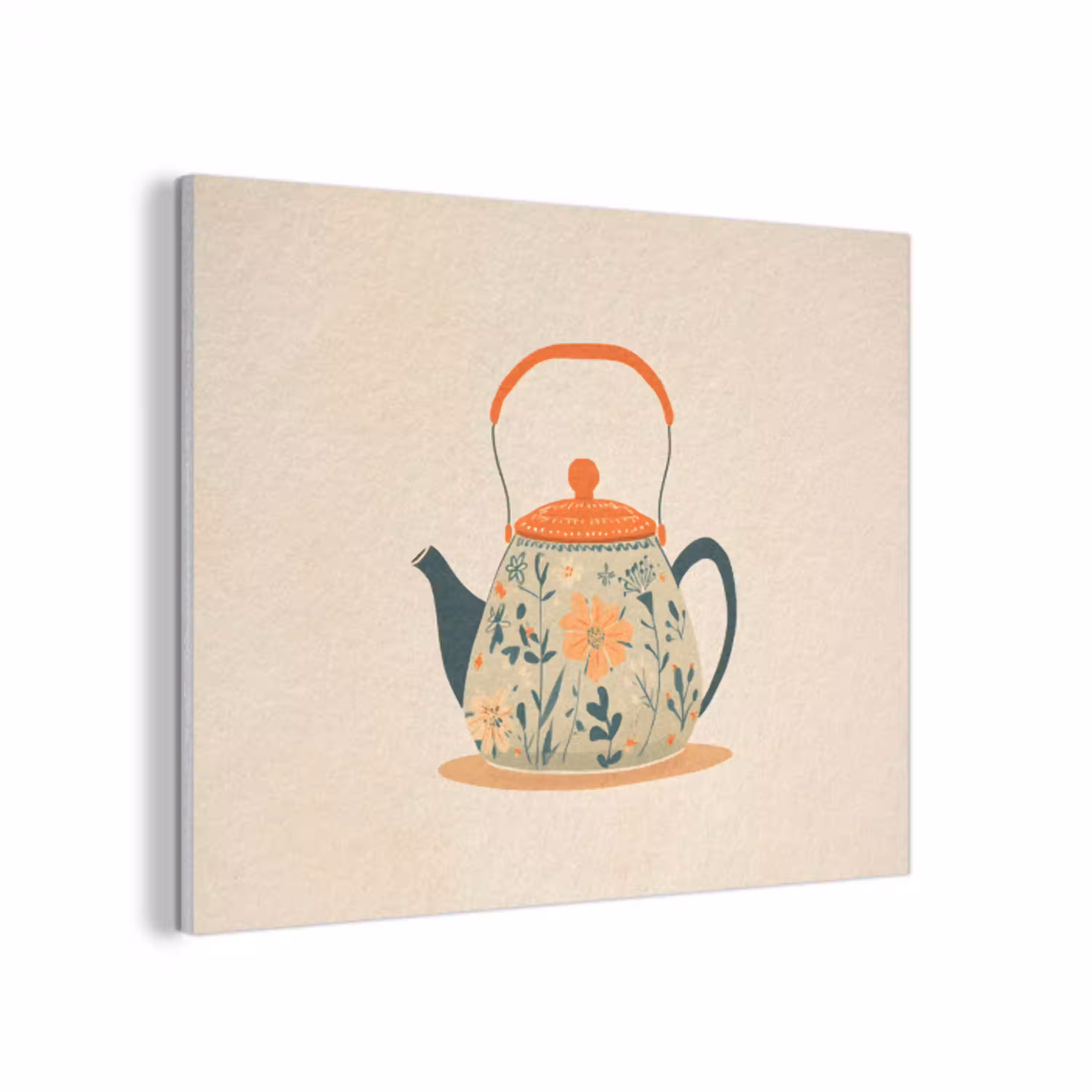 Oranje - Theepot - Bloemen - Bladeren PET vilt klein -3d