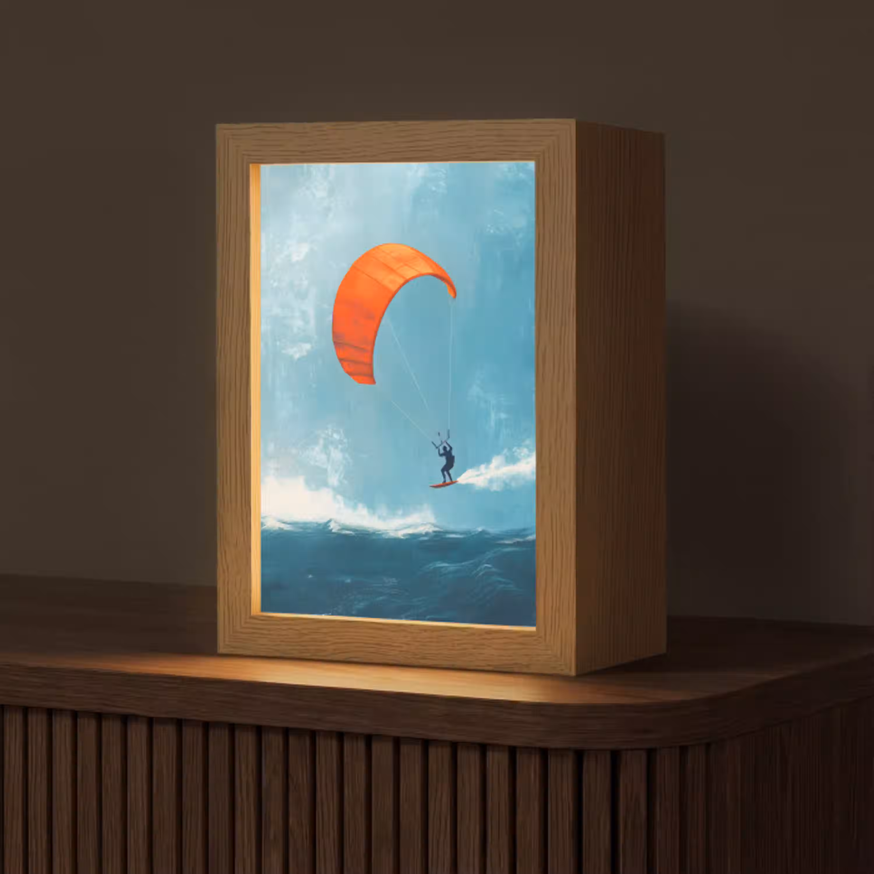 Kitesurfer - Oranje - Zee - Lucht Light Box met kabel (Tafellamp) klein -z3d_website