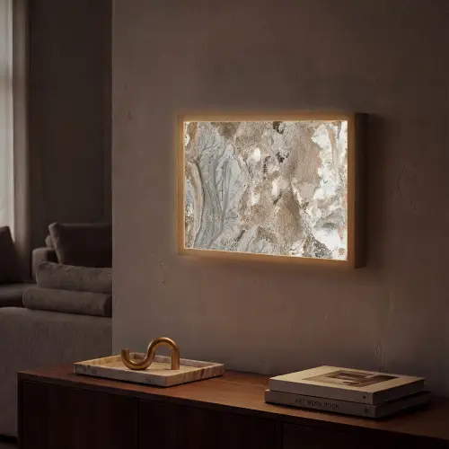 Abstract - Marmer - Wit - Bruin - Marmerlook Light Box met batterij (Wandlamp) middel -sfeer1