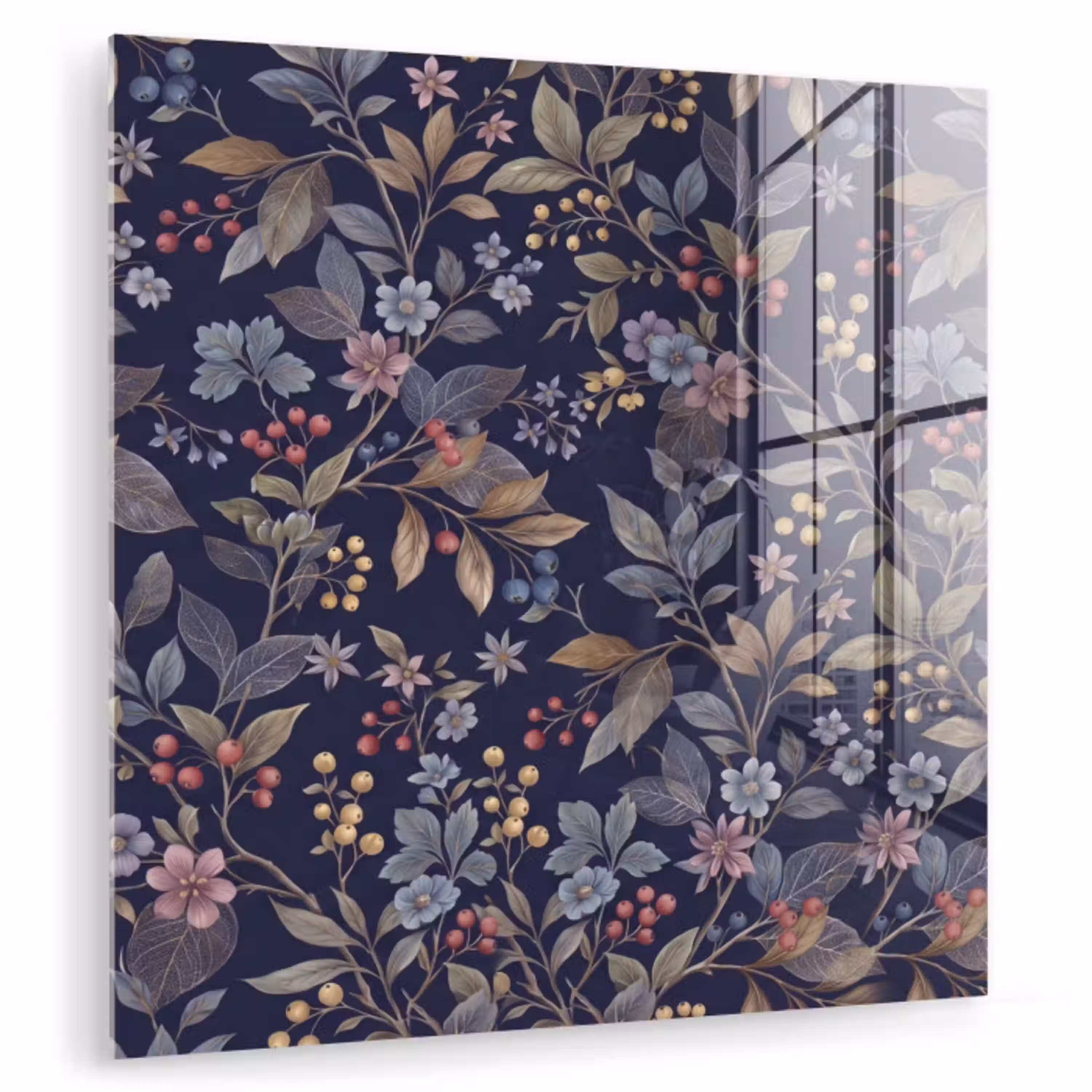 Bloemen - Bladeren - Patroon - Botanisch - Donkerblauw plexiglas 5mm klein -zzzproduct_nieuw