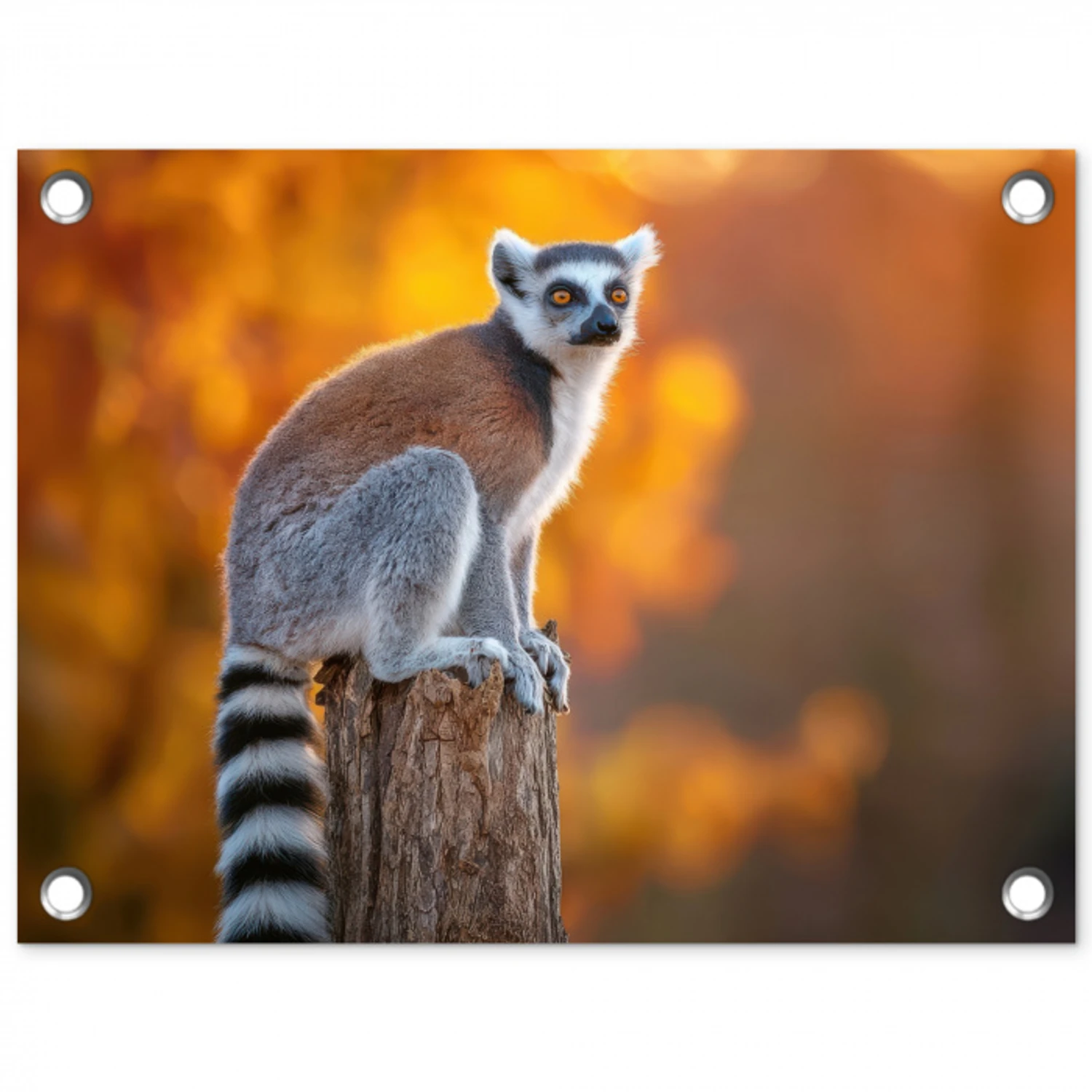 Ringstaartmaki - Boomstronk - Gestreept tuinposter los doek klein -3d