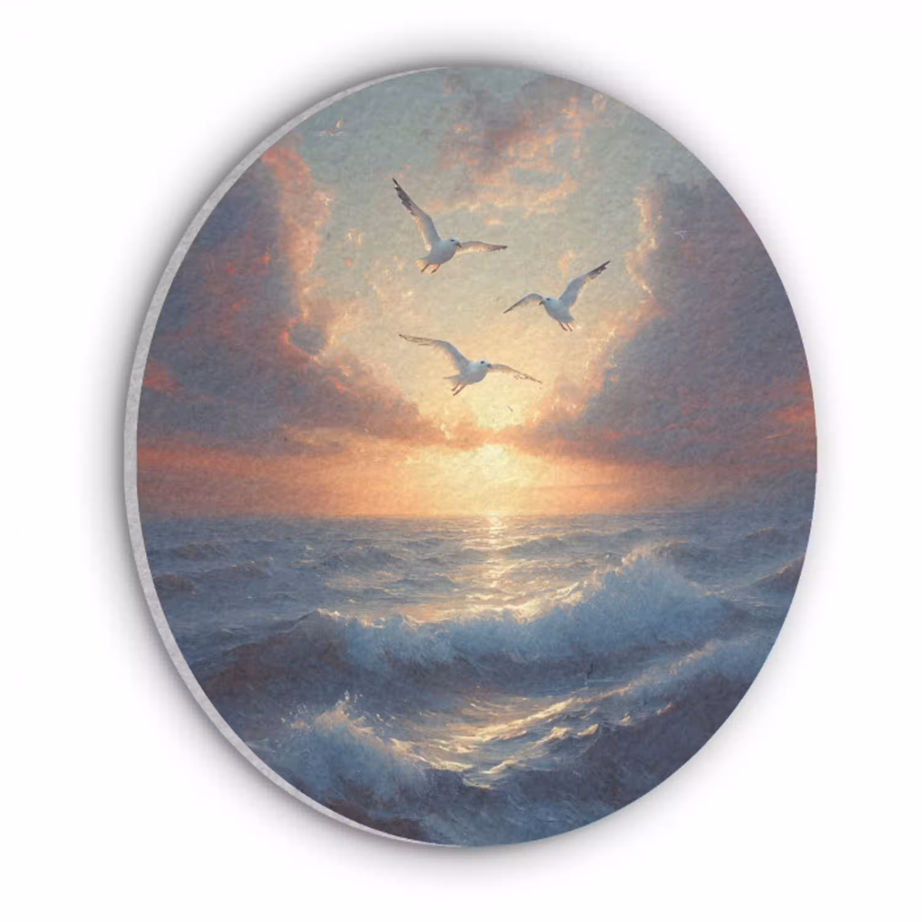 Meeuwen - Zonsondergang - Zee - Wolken Akoestische PET Vilt - Rond klein -3d