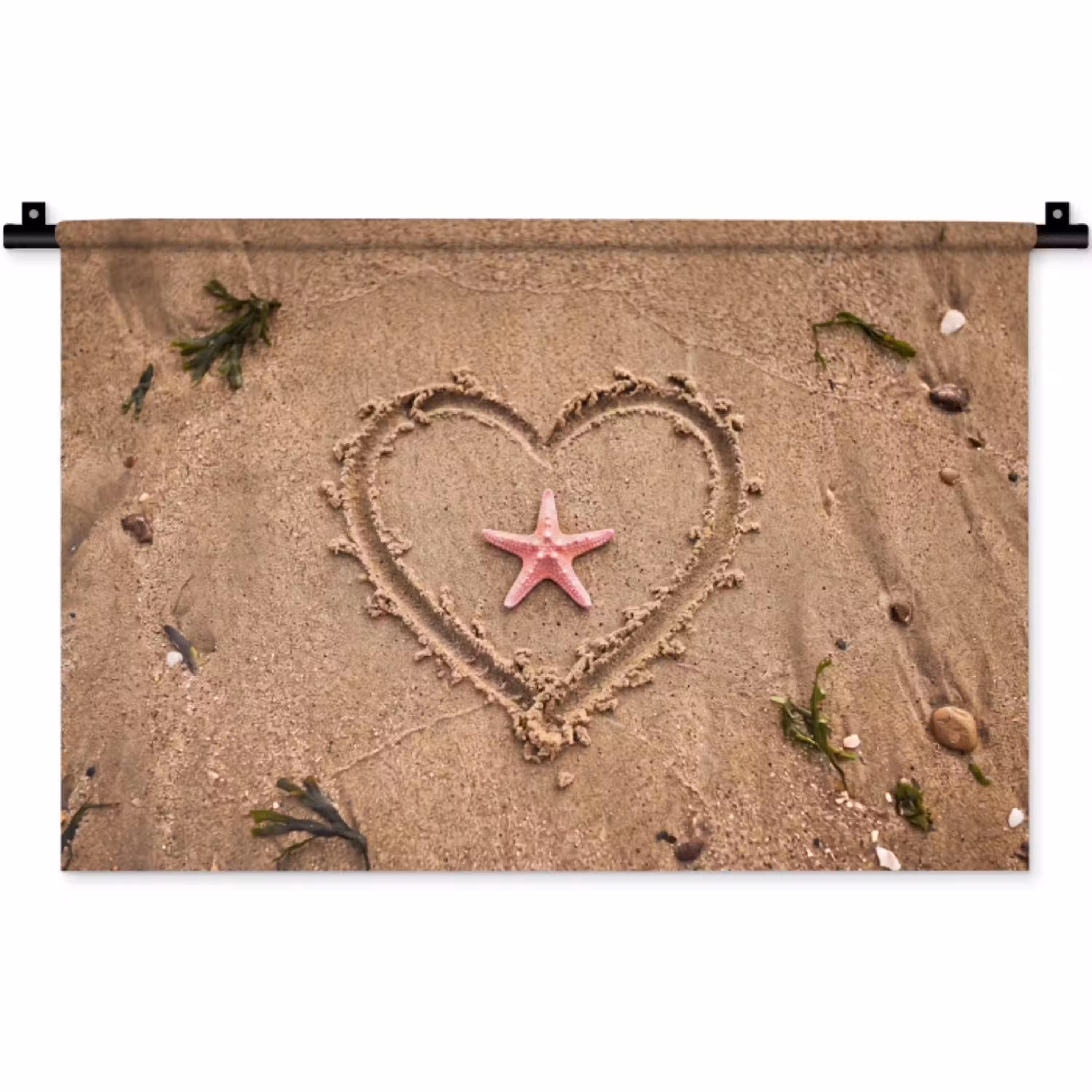 Dieren - Hart - Strand - Zand - Roze Wandkleed katoen klein -zz3d