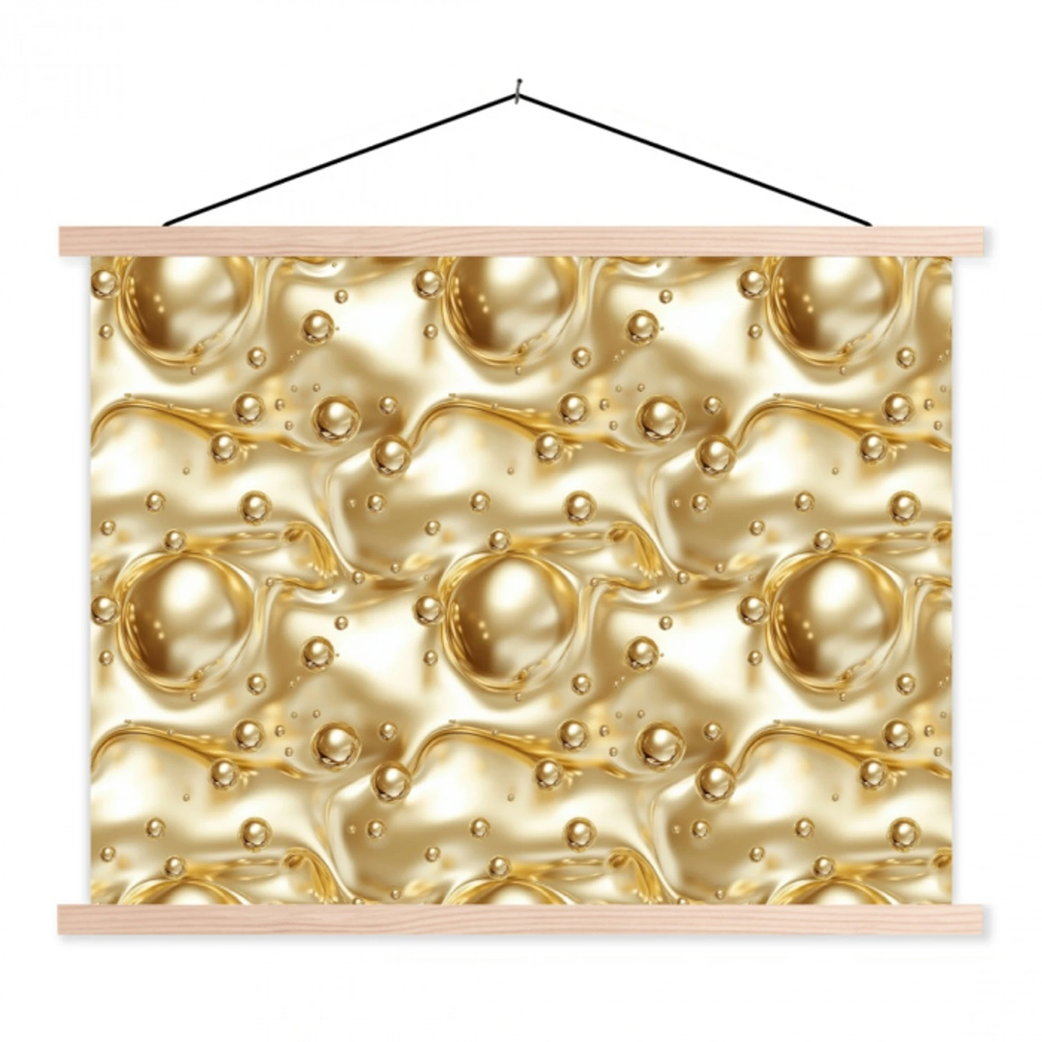 Vloeibaar - Druppels - Goud textielposter latten blank klein 122 -3d