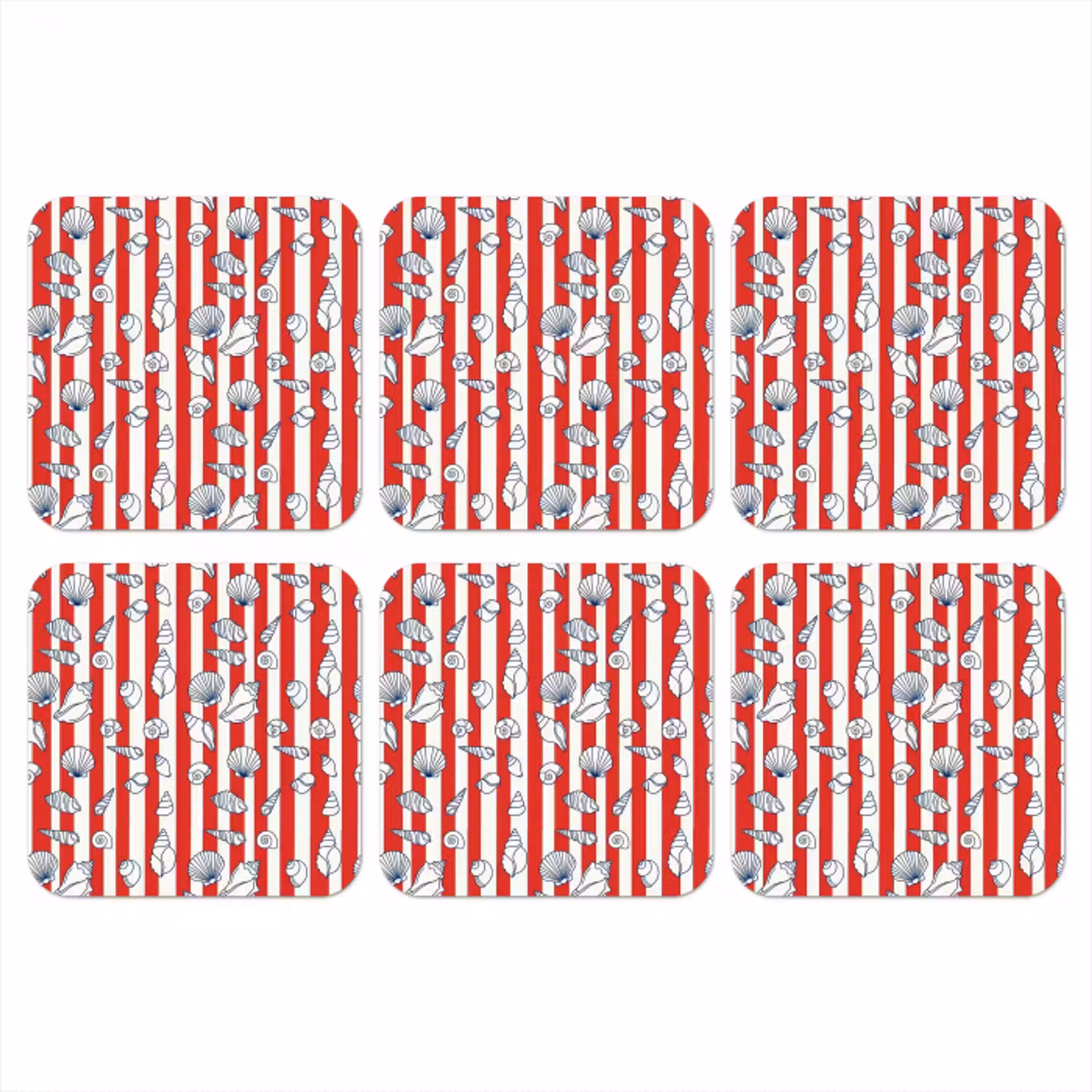 Schelp - Zeedieren - Zomer - Illustratie - Rood - Blauw onderzetter kurk middel -3d