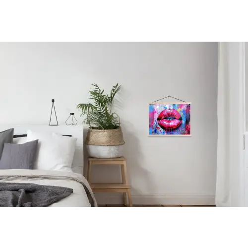 Graffiti - Lippen - Felroze - Geschilderd textielposter latten blank klein -woonkamer