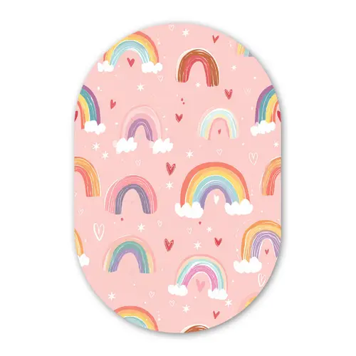 Regenboog - Patroon - Pastel - Handgetekend Wandcirkel Ovaal Forex klein -3d