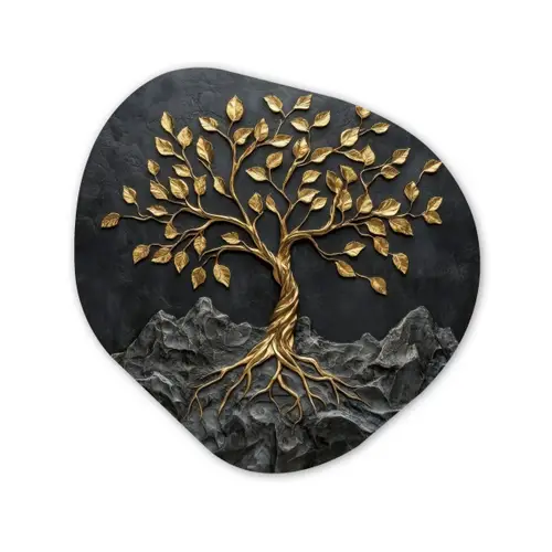 Bladeren - Goud - Boom - Rots Wandcirkel Organisch Forex 3mm klein -3d