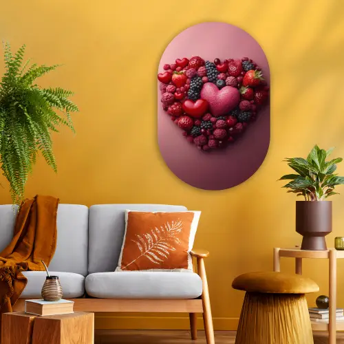 Fruit - Hartjes - Aardbeien - Frambozen - Bosbessen Wandcirkel Ovaal Glas middel -sfeer4