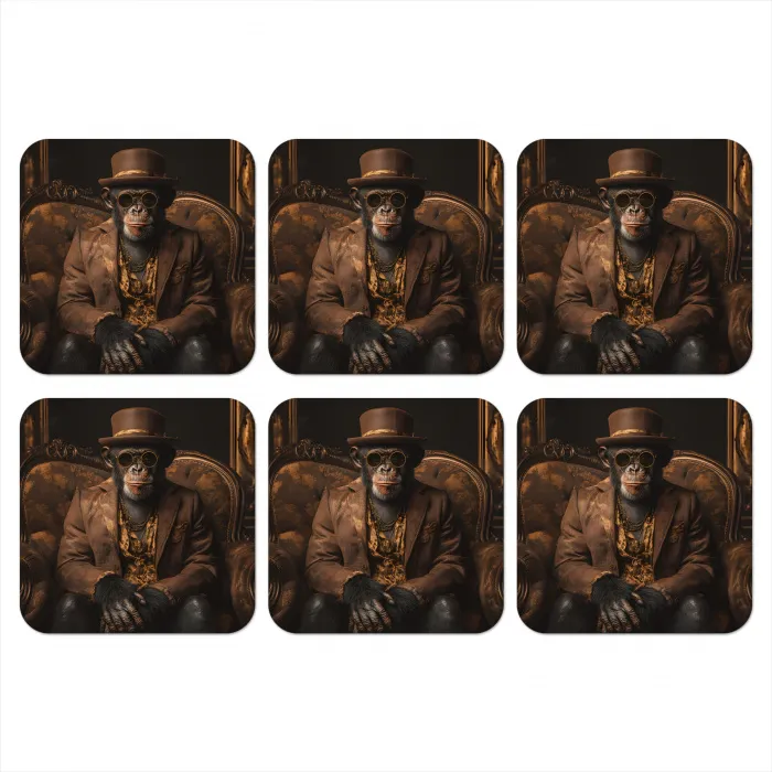 Chimpansee - Stoel - Pak - Bruin onderzetter kurk middel -3d