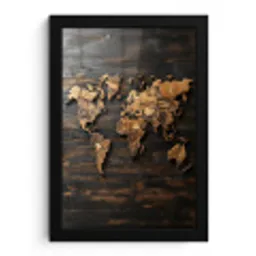 Wereldkaart -  Hout - Mozaïek fotolijst zwart zonder passe partout klein -3d