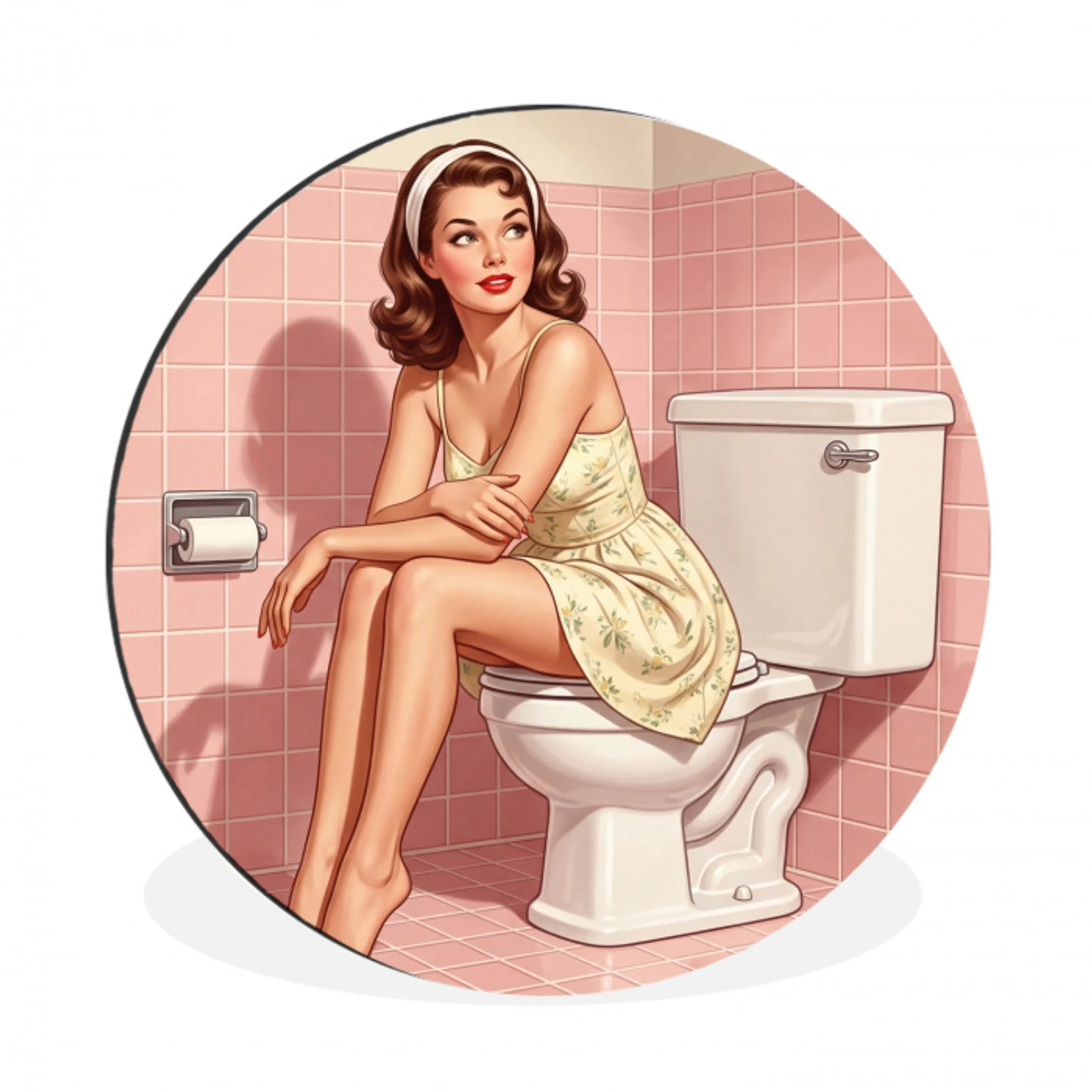 Roze - Retro - Vrouw Wandcirkel aluminium klein -3d