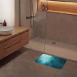 Bootje - Water - Blauw Badmat klein -sfeer2