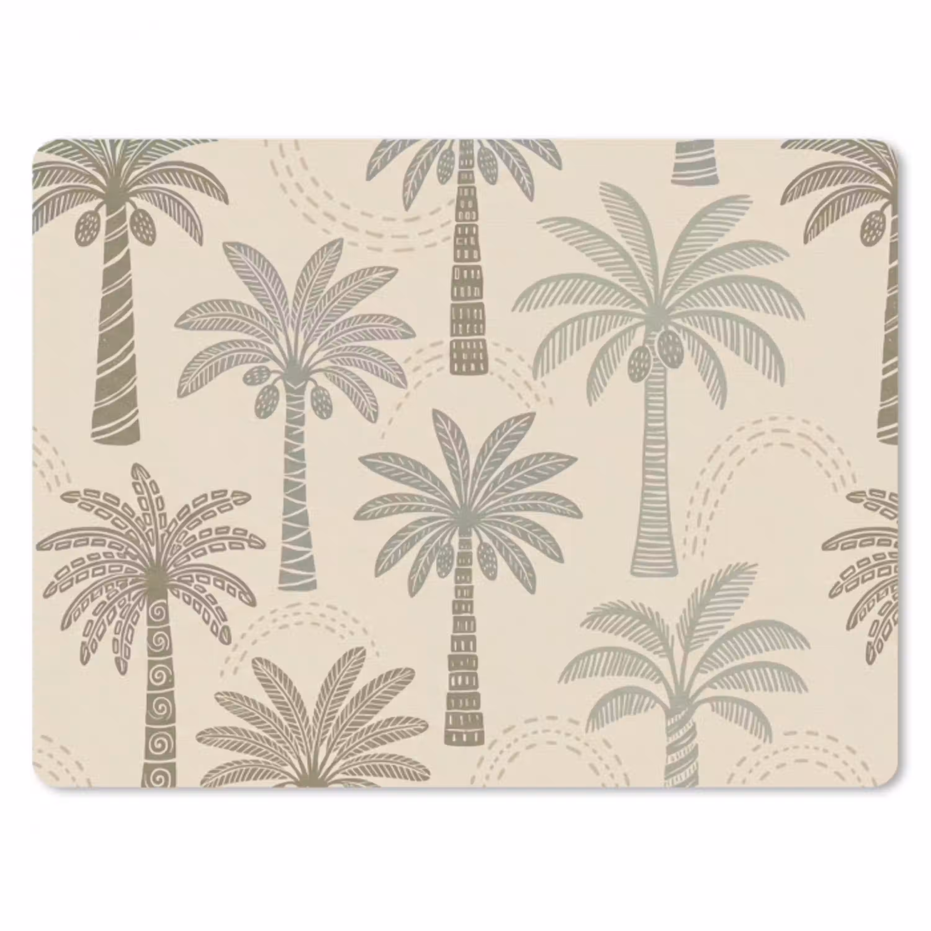 Palmbomen - Patroon - Tropisch - Beige muismat rubber klein -3d