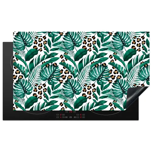 Dierenprint - Panter - Bladeren - Tropisch - Jungle Inductie beschermer vinyl 3mm groot -3d