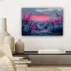Schilderij - Zonsondergang - Bloemen - Rivier canvas 2cm klein -sfeer6