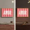 Amor - Strepen - Rood - Roze Light Box met batterij (Wandlamp) middel -sfeer3