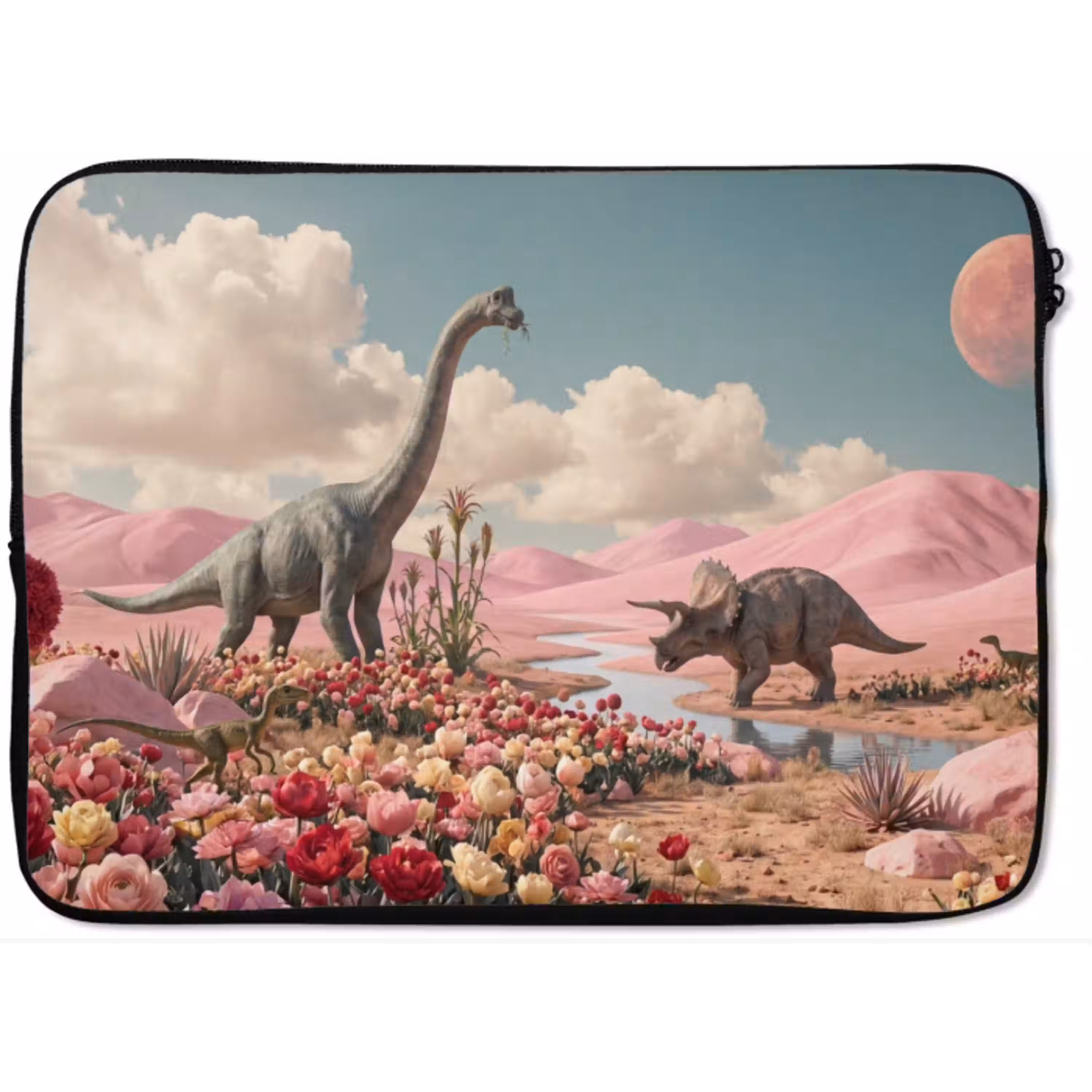 Dinosaurus - Roze - Landschap laptophoes neopreen klein -zkaufland3dotto