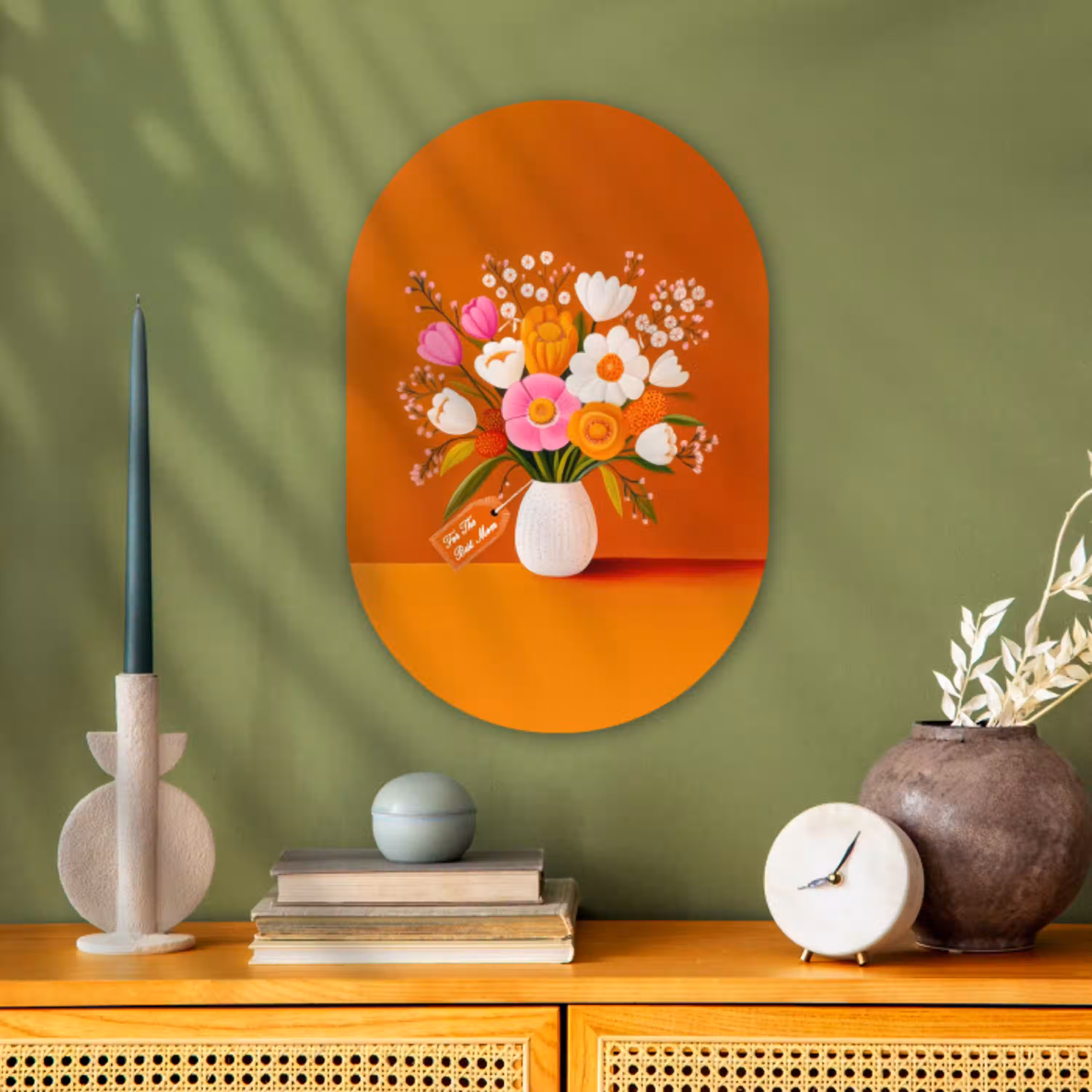 Vaas - Bloemen - Oranje Wandcirkel Ovaal Forex klein -sfeer2