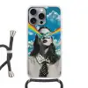 Vrouw - Bril - Regenboog - Wolken Hoesje iPhone 16 Pro Max met koord klein -3d