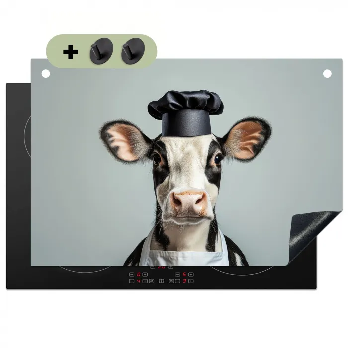 Koe - Zwart - Wit - Kok Inductie beschemer met haakjes klein -3d