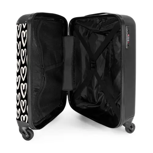 Crèmekleurige harten op zwart NBS - Handbagage koffer - Kinderen Unisex middel -binnenkant
