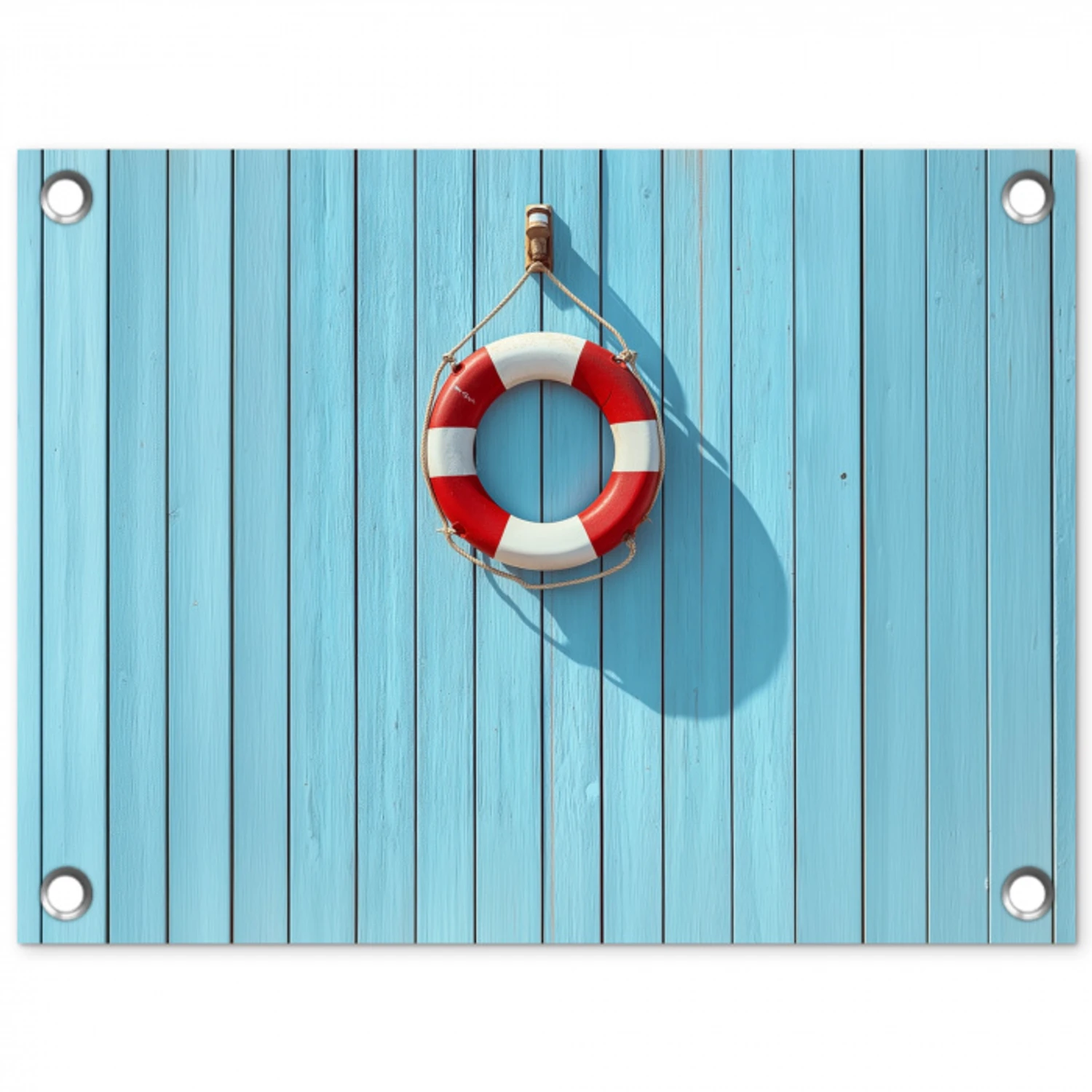 Reddingsboei - Houten wand - Blauw tuinposter los doek klein -3d