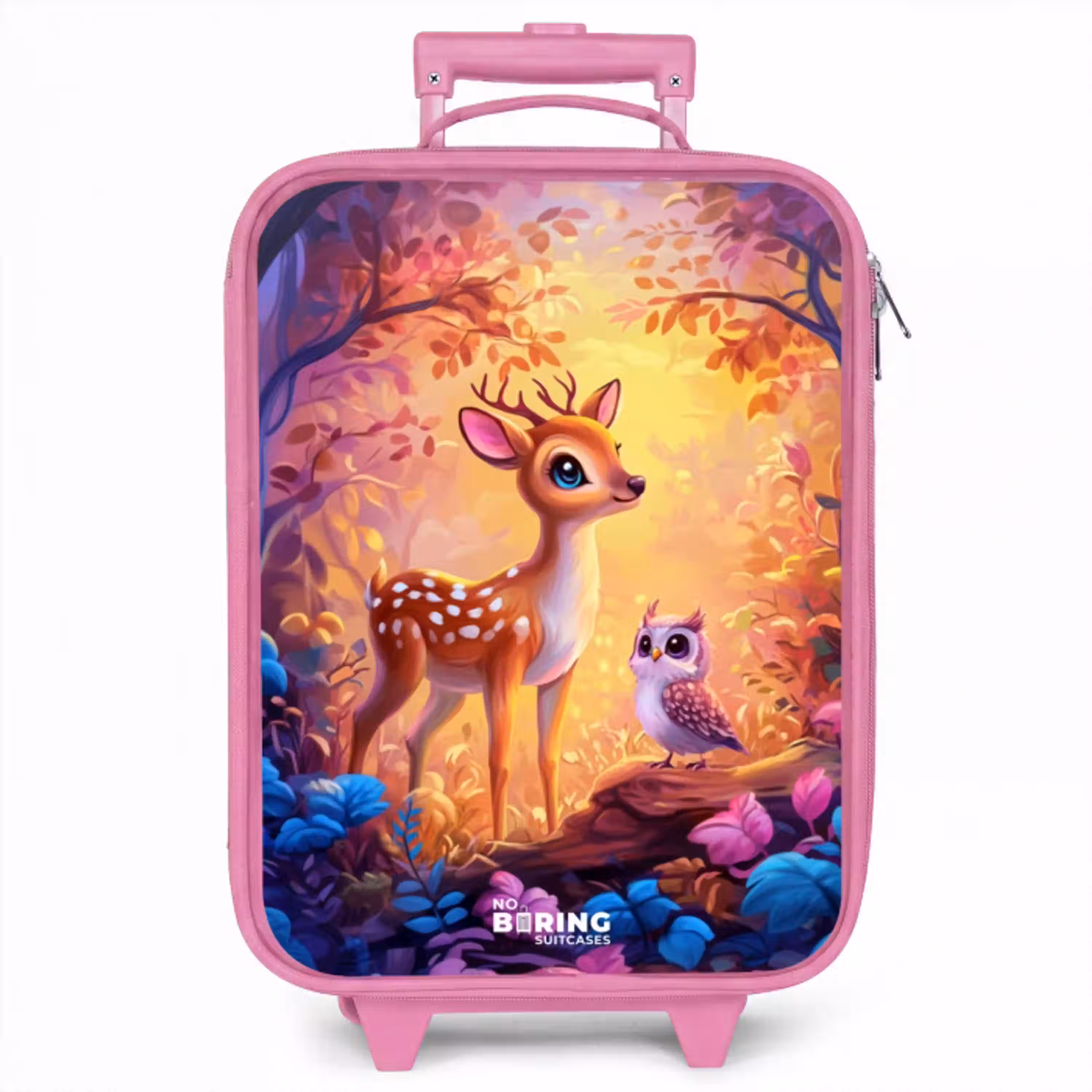 Hertje en uil in een roze sprookjesbos Kinderkoffer - Roze klein -zzz_website3d
